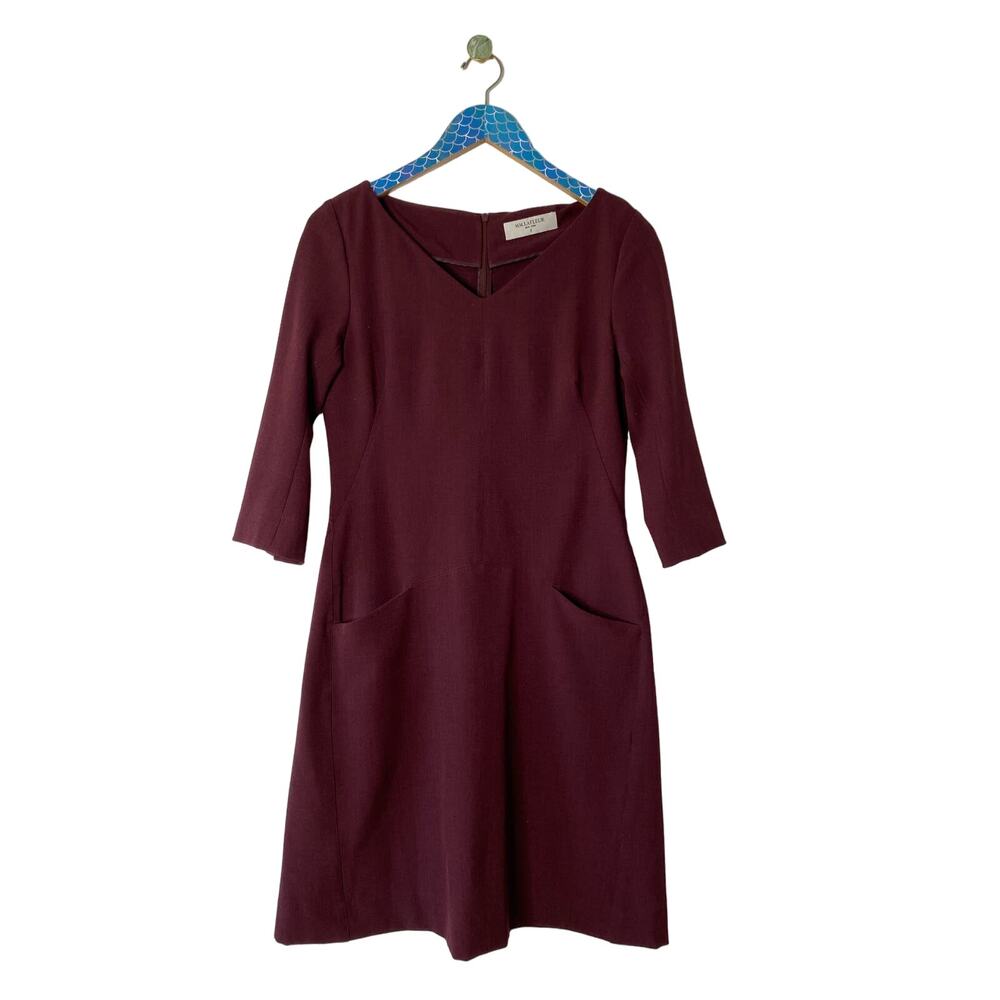 MM LAFLEUR Claret Red Alexandra V-Neck A-Line Dress NO BELT
